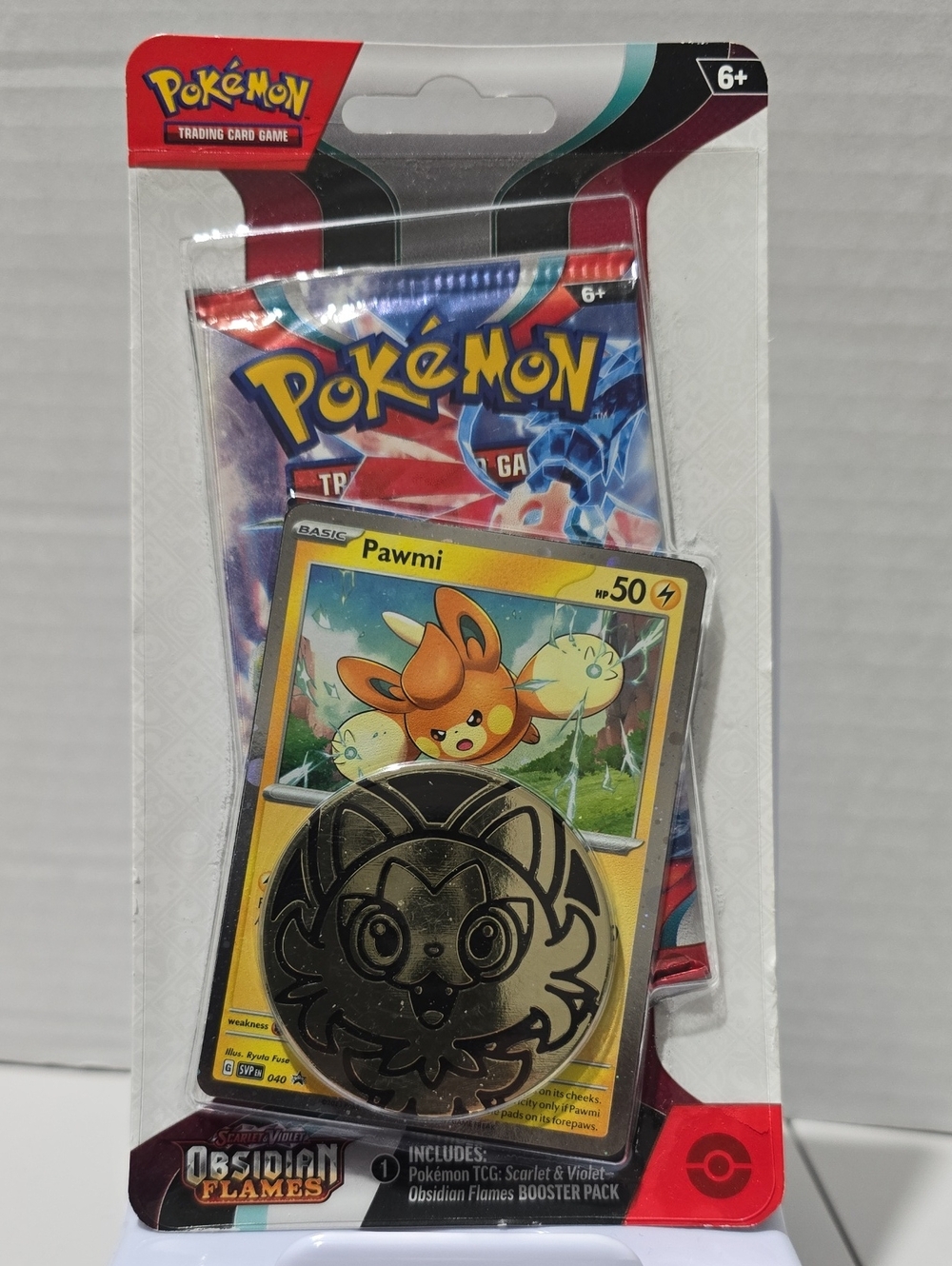 NIP Pokemon Pawmi Trading Card Pack with Metallic Coin - Yellow